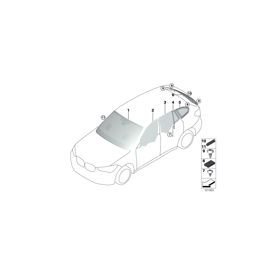 Genuine BMW 51337349648 F48 Side Window, Rigid, Rear Right (Inc. X1 18dX, X1 28i & X1 18i) | ML Performance US Car Parts