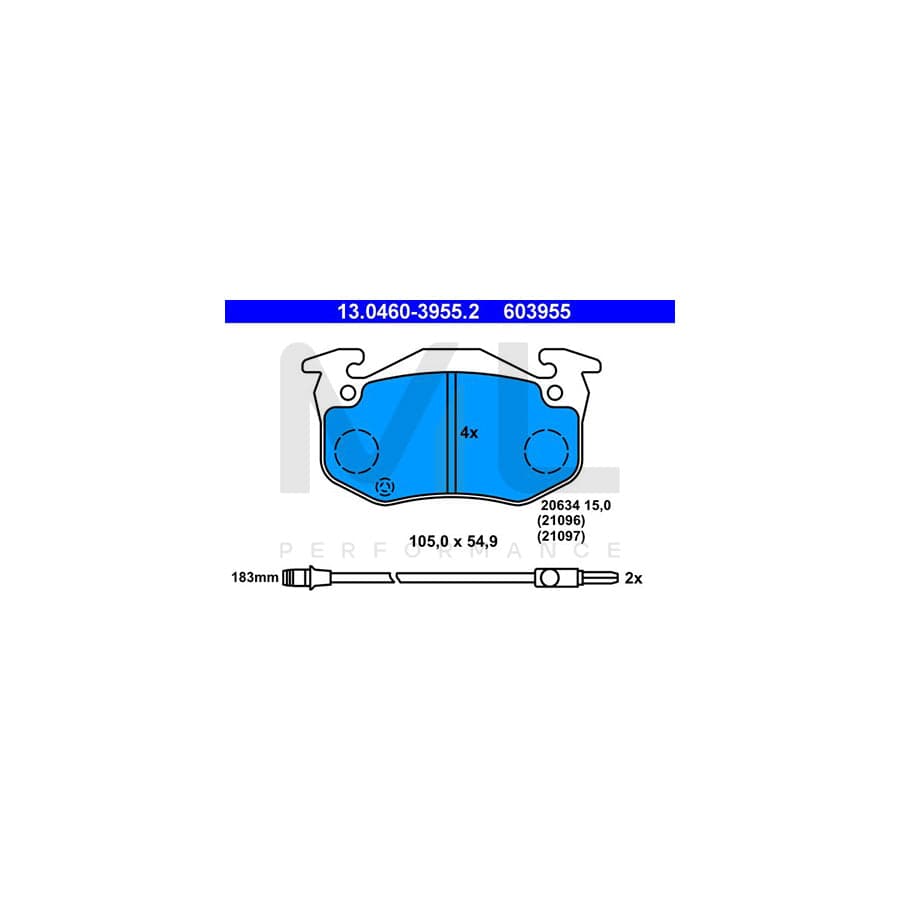 ATE 13.0460-3955.2 Brake pad set incl. wear warning contact
