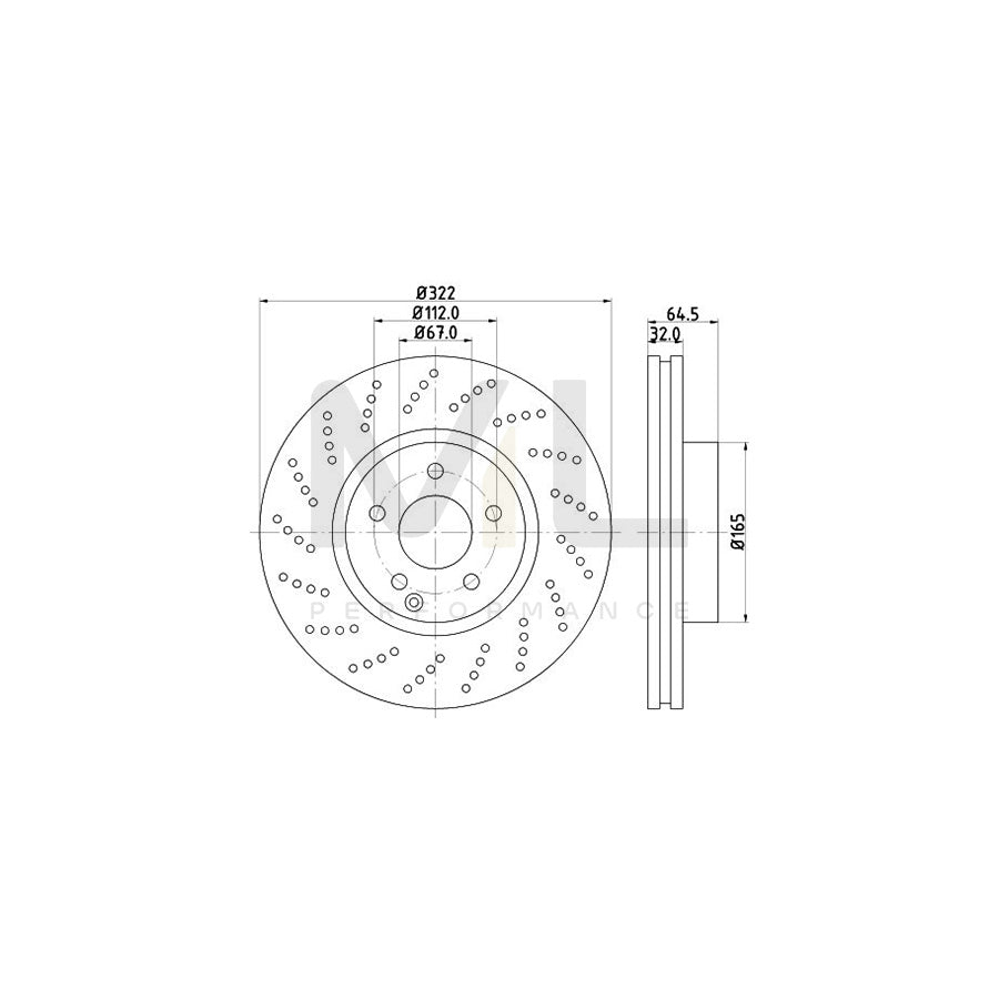HELLA PRO High Carbon 8DD 355 128-791 Brake Disc Internally Vented, Perforated, Coated, High-carbon, without wheel hub, without wheel studs