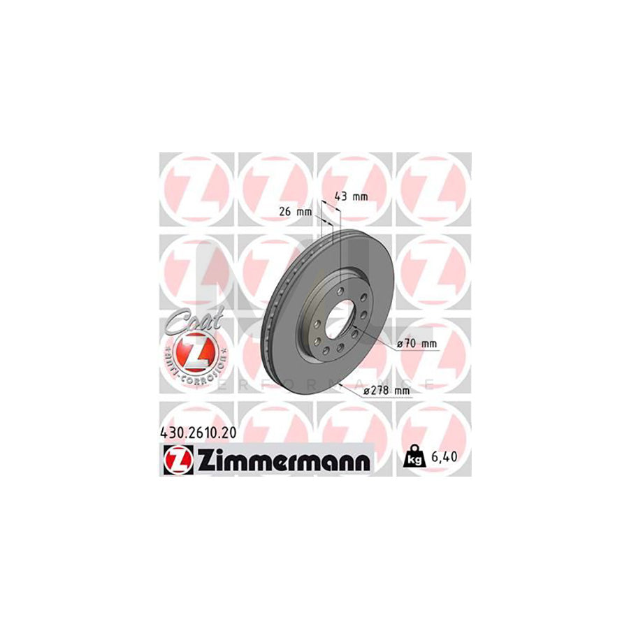 ZIMMERMANN COAT Z 430.2610.20 Brake Disc Internally Vented, Coated, High-carbon  - 1 piece