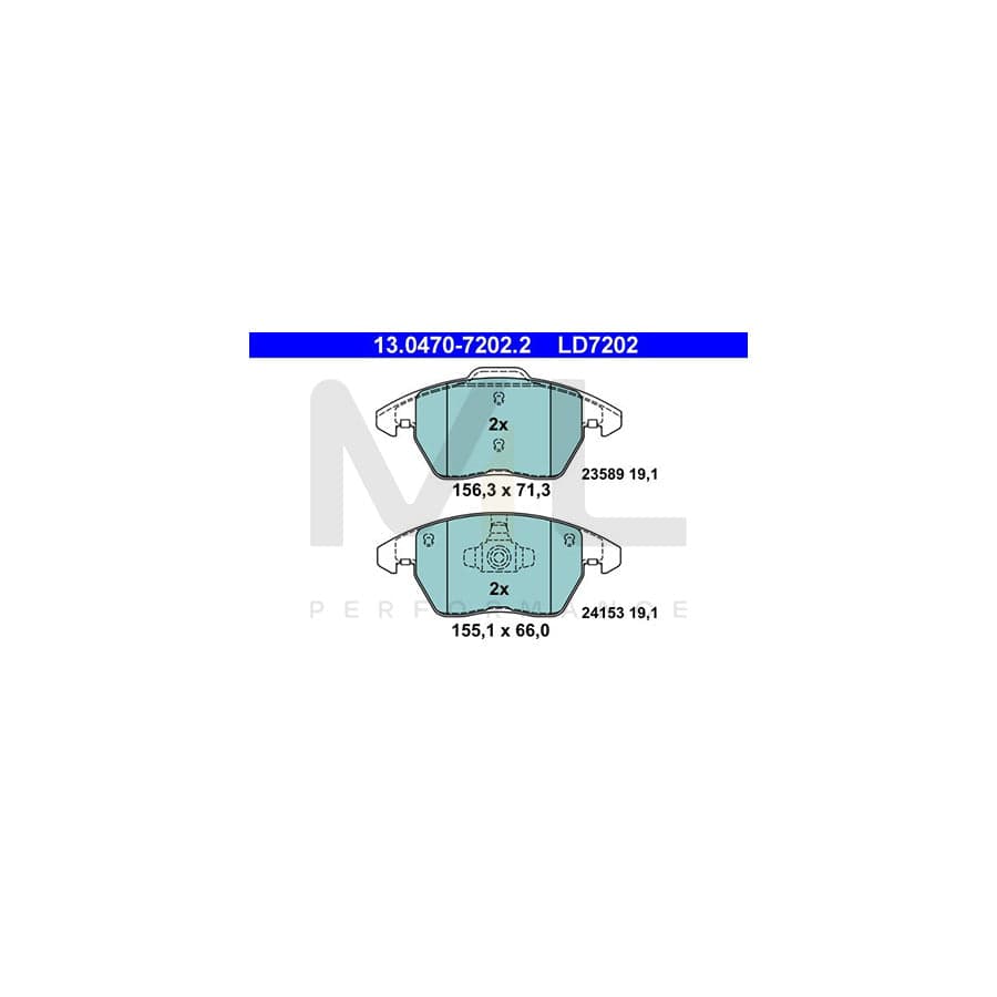 ATE Ceramic 13.0470-7202.2 Brake pad set excl. wear warning contact, not prepared for wear indicator