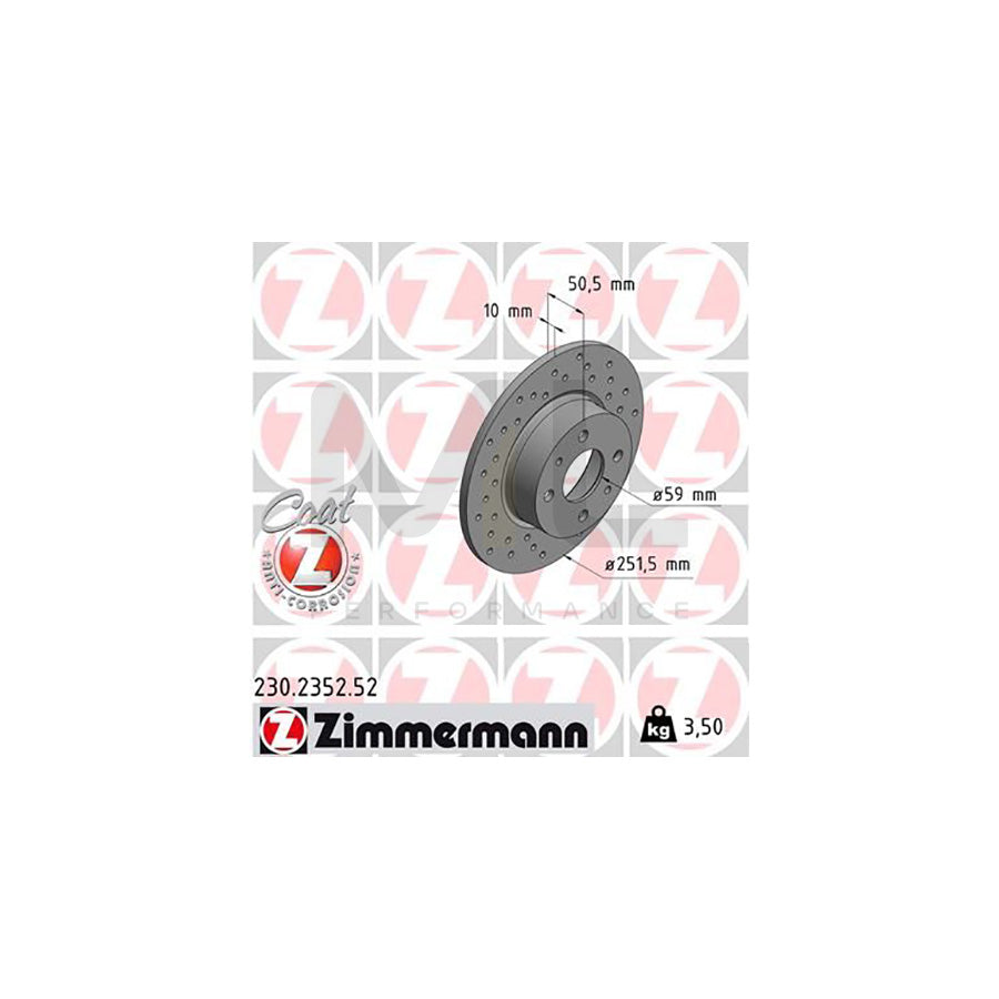 ZIMMERMANN SPORT COAT Z 230.2352.52 Brake Disc Perforated, Solid, Coated  - 1 piece