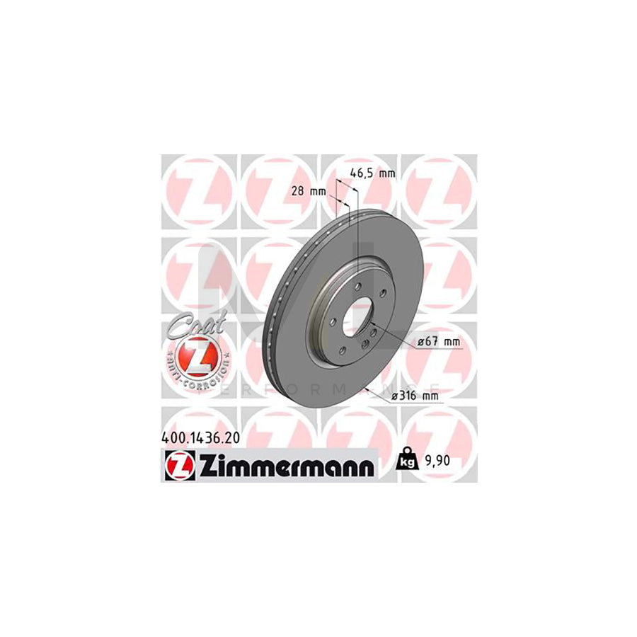 ZIMMERMANN COAT Z 400.1436.20 Brake Disc Internally Vented, Coated  - 1 piece