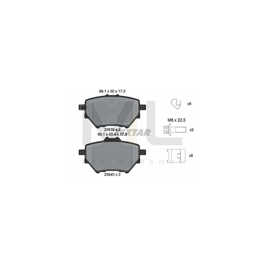 TEXTAR 2583901 Brake pad set not prepared for wear indicator, with brake caliper screws, with accessories | ML Performance Car Parts
