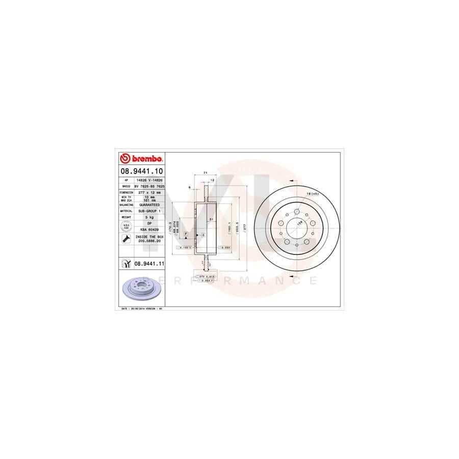 BREMBO 08.9441.10 Brake Disc Solid, with bolts/screws | ML Performance Car Parts