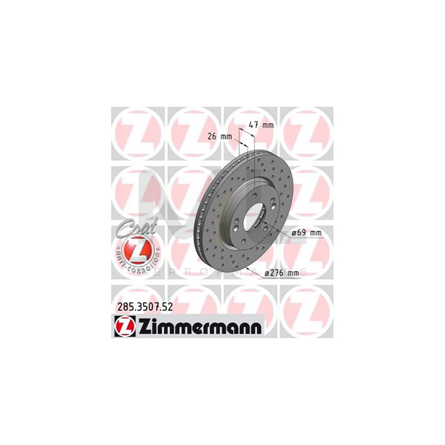 ZIMMERMANN SPORT COAT Z 285.3507.52 Brake Disc Internally Vented, Perforated, Coated  - 1 piece