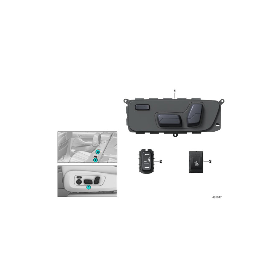 Genuine BMW 61316843016 G05 G07 Switch, Remote Backrest Release, Right (Inc. X5 30dX, X7 40iX & X7 50iX) | ML Performance US