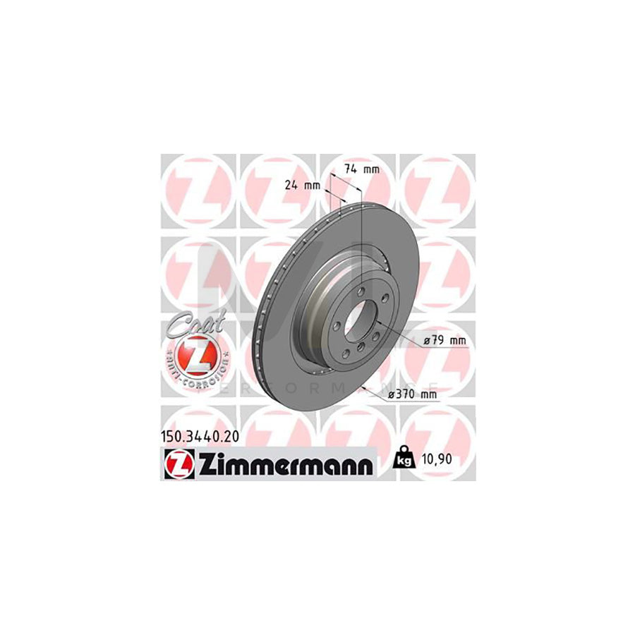 ZIMMERMANN COAT Z 150.3440.20 Brake Disc for BMW 7 (E65, E66, E67) Externally Vented, Coated, High-carbon  - 1 piece