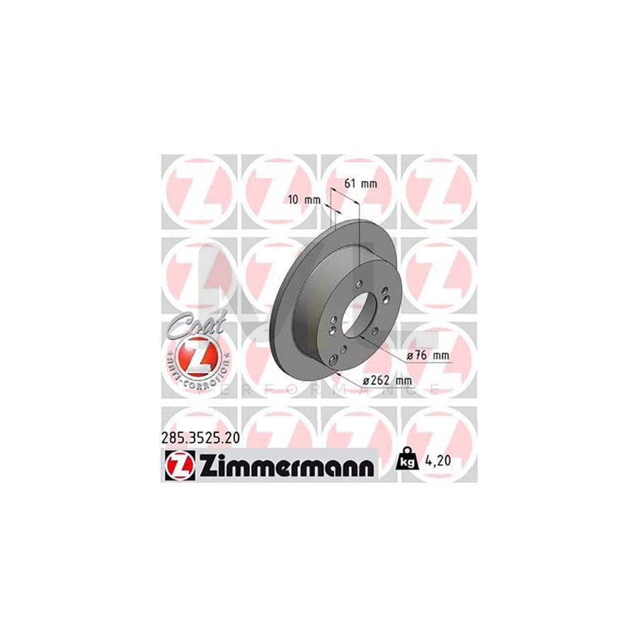 ZIMMERMANN COAT Z 285.3525.20 Brake Disc Solid, Coated  - 1 piece