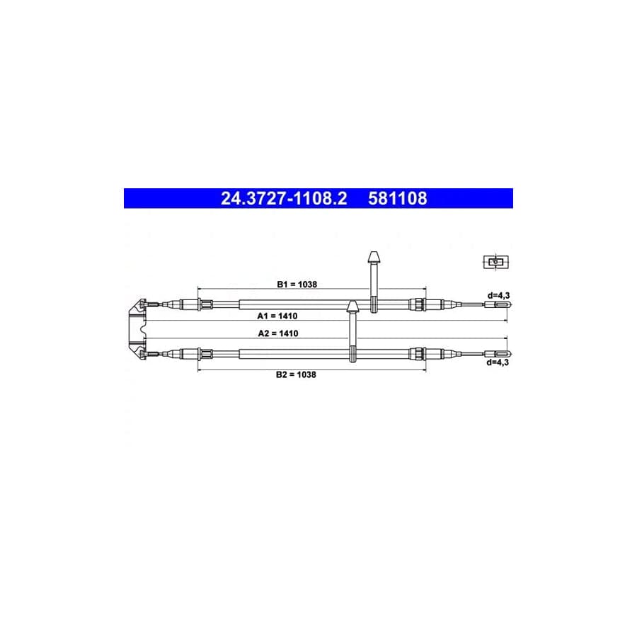 ATE 24.3727-1108.2 Hand Brake Cable for Saab 9-5