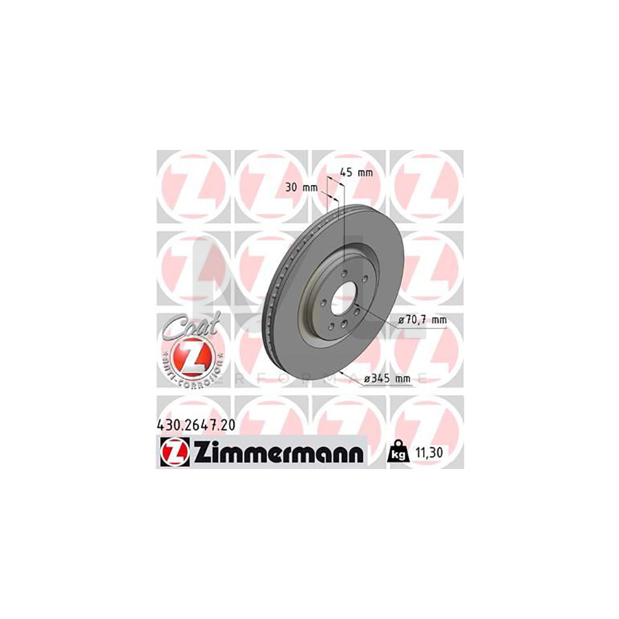 ZIMMERMANN 430.2647.20 Brake Disc Internally Vented, Coated, High-carbon  - 1 piece