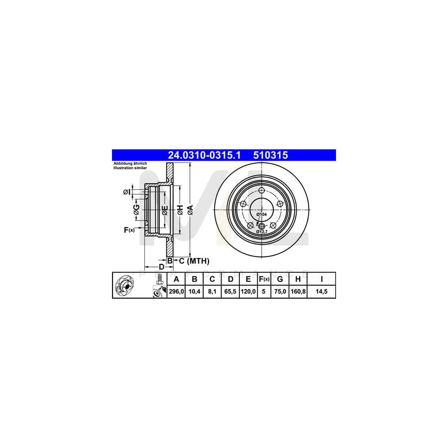 ATE PowerDisc 24.0310-0315.1 Brake Disc Solid, Coated, High-carbon, with bolts/screws  - 1 piece