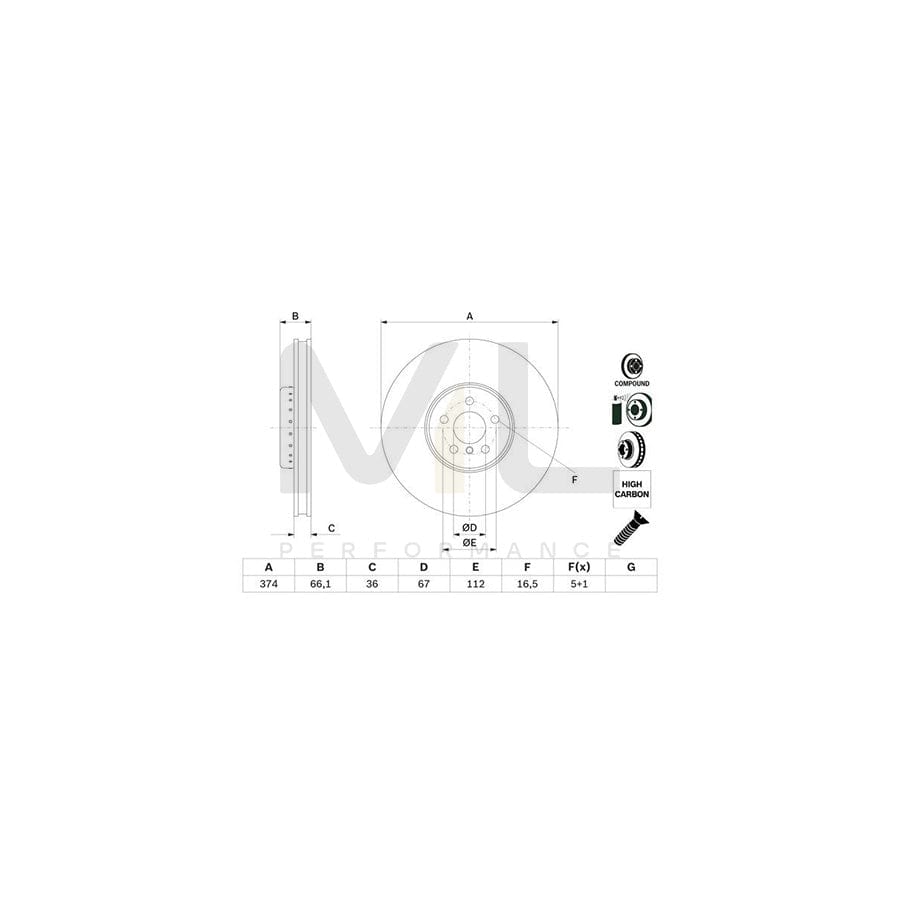 BOSCH 0 986 479 F60 Brake Disc Two-piece brake disc, Vented, Coated, High-carbon, with bolts/screws | ML Performance Car Parts