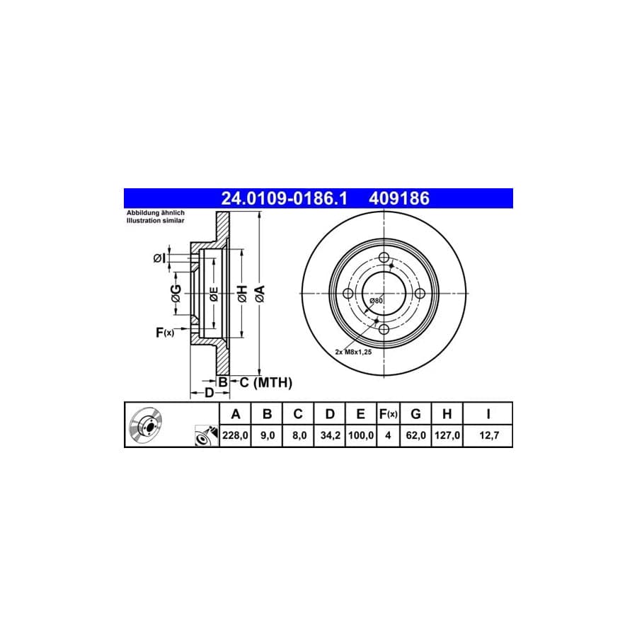 ATE 24.0109-0186.1 Brake Disc for Suzuki Swift V (Az)