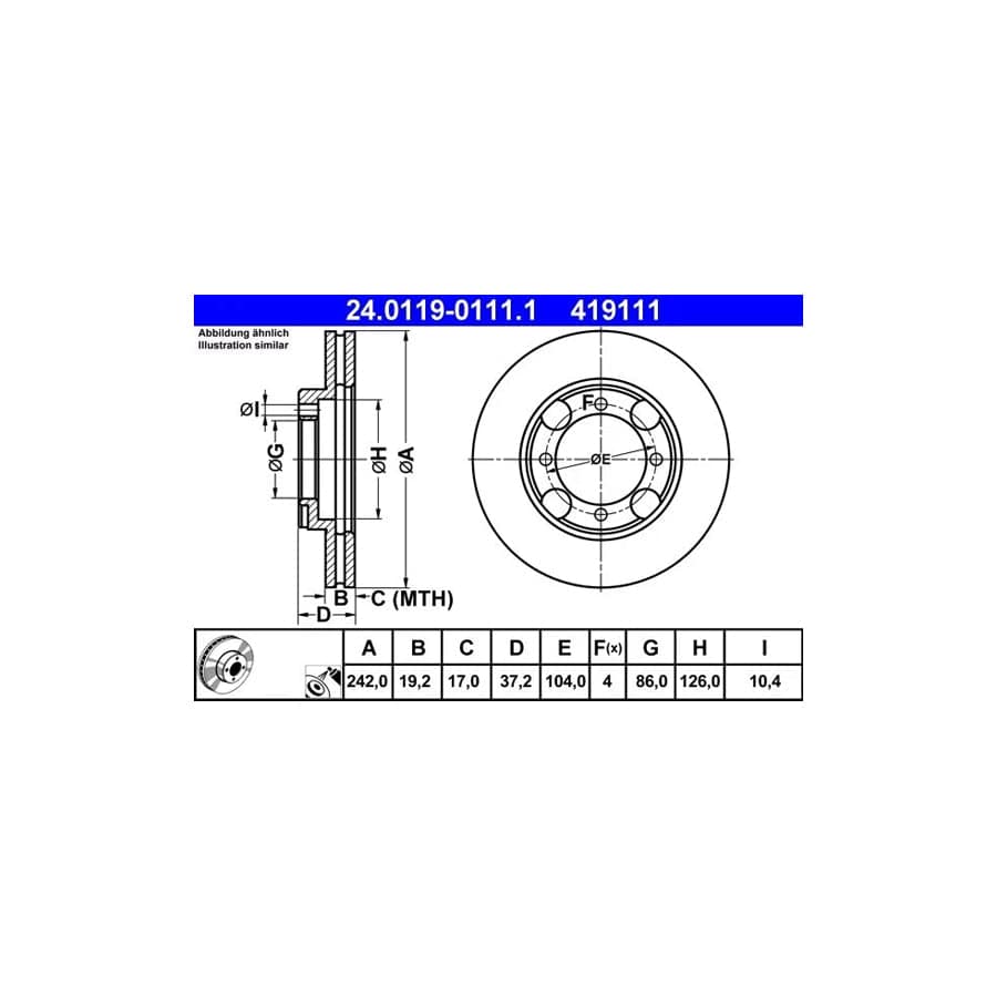 ATE 24.0119-0111.1 Brake Disc for Hyundai Lantra