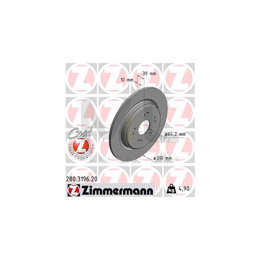 ZIMMERMANN 280.3196.20 Brake Disc for HONDA CR-V V (RW, RT) Solid, Coated  - 1 piece