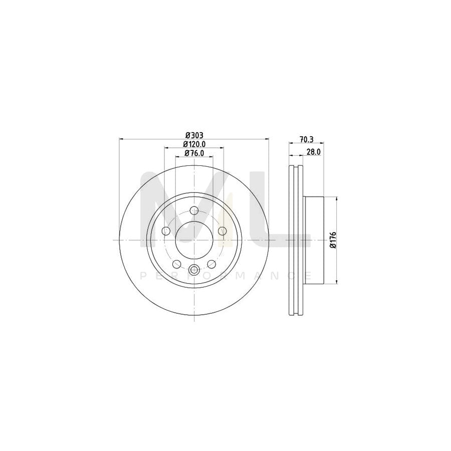 HELLA 8DD 355 125-561 Brake Disc Internally Vented, Coated, without wheel hub, without wheel studs