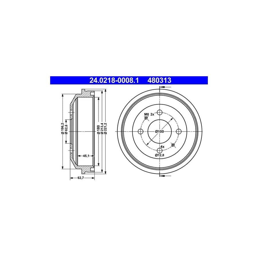 ATE 24.0218-0008.1 Brake Drum