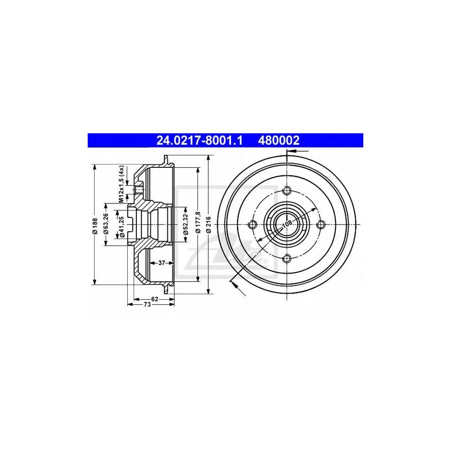 ATE 24.0217-8001.1 Brake Drum for Ford Fiesta