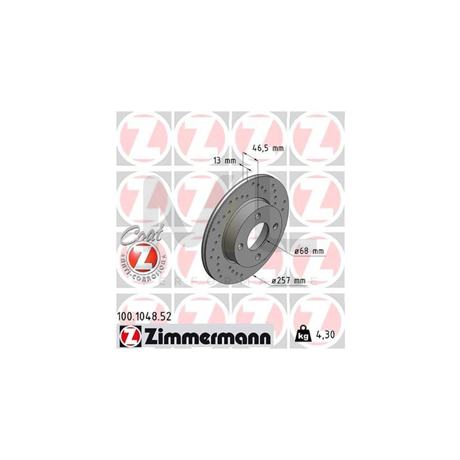 ZIMMERMANN SPORT COAT Z 100.1048.52 Brake Disc Perforated, Solid, Coated  - 1 piece
