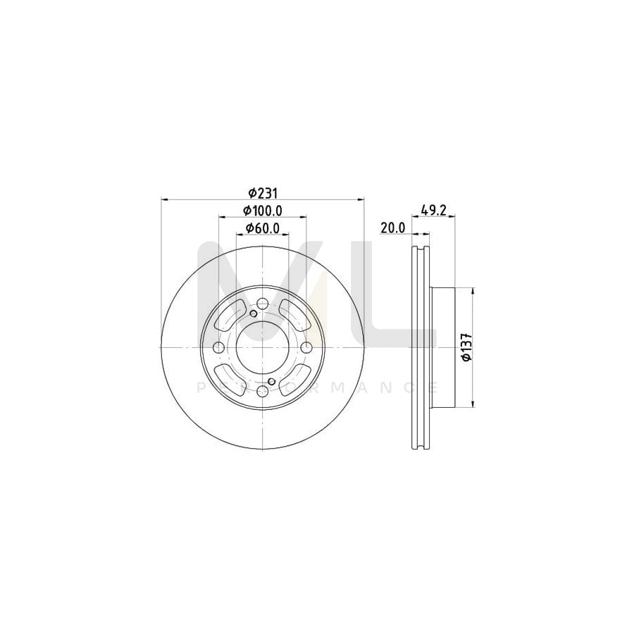 HELLA 8DD 355 132-941 Brake Disc for SUZUKI Celerio (LF) Internally Vented, Coated, without wheel hub, without wheel studs
