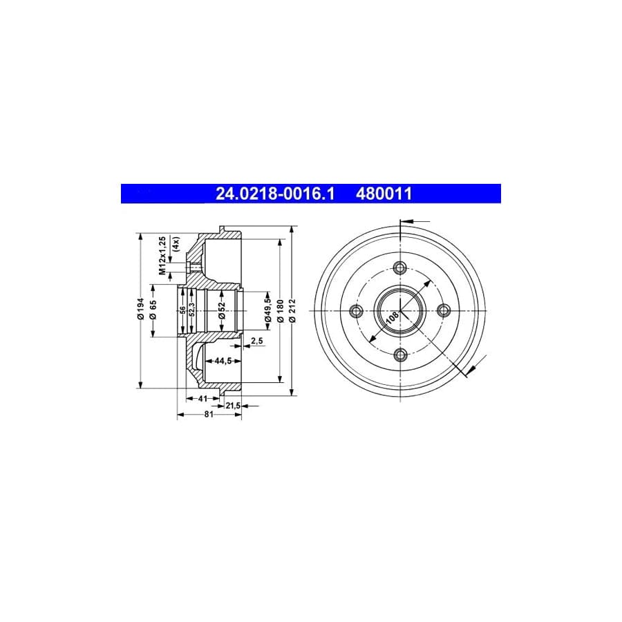 ATE 24.0218-0016.1 Brake Drum