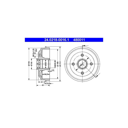 ATE 24.0218-0016.1 Brake Drum