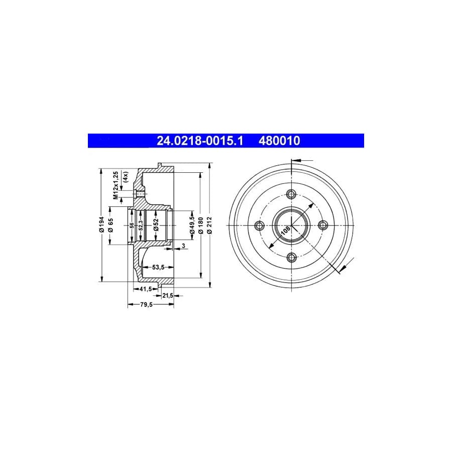 ATE 24.0218-0015.1 Brake Drum