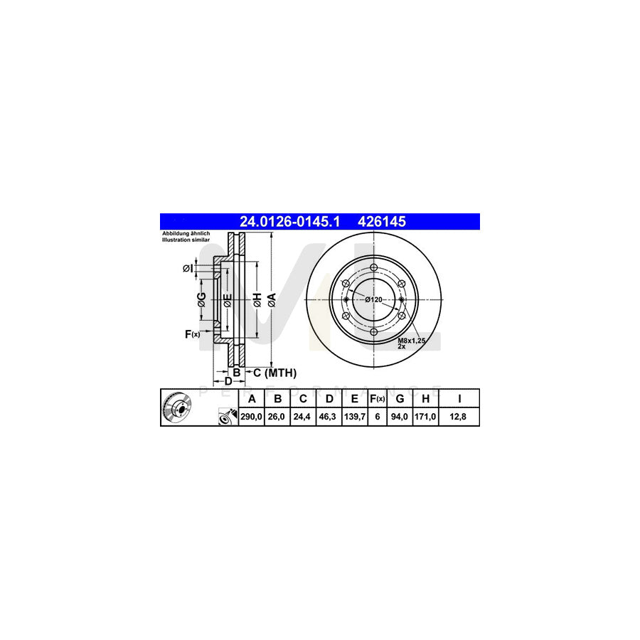 ATE 24.0126-0145.1 Brake Disc Vented, Coated  - 1 piece