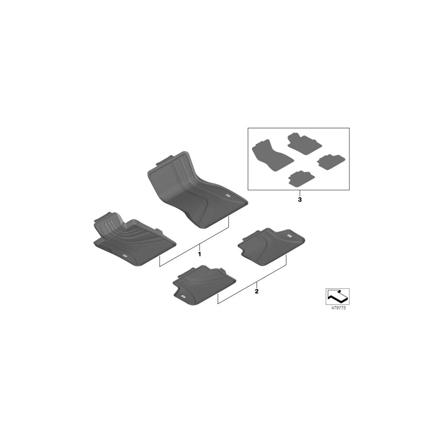 Genuine BMW 51472473486 G30 G31 F90 Floor Mats, All-Weather, Front LHD 48V (Inc. 520i 1.6, 540dX & M550dX) | ML Performance US Car Parts