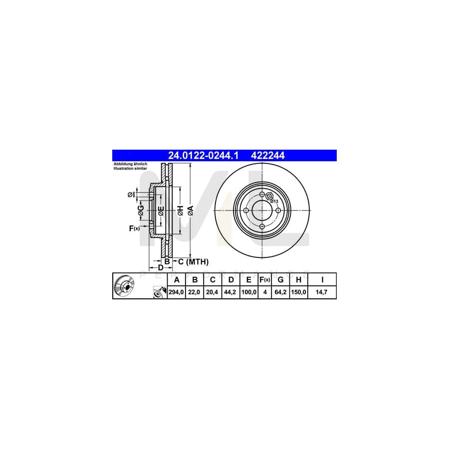 ATE 24.0122-0244.1 Brake Disc Vented, Coated, High-carbon  - 1 piece