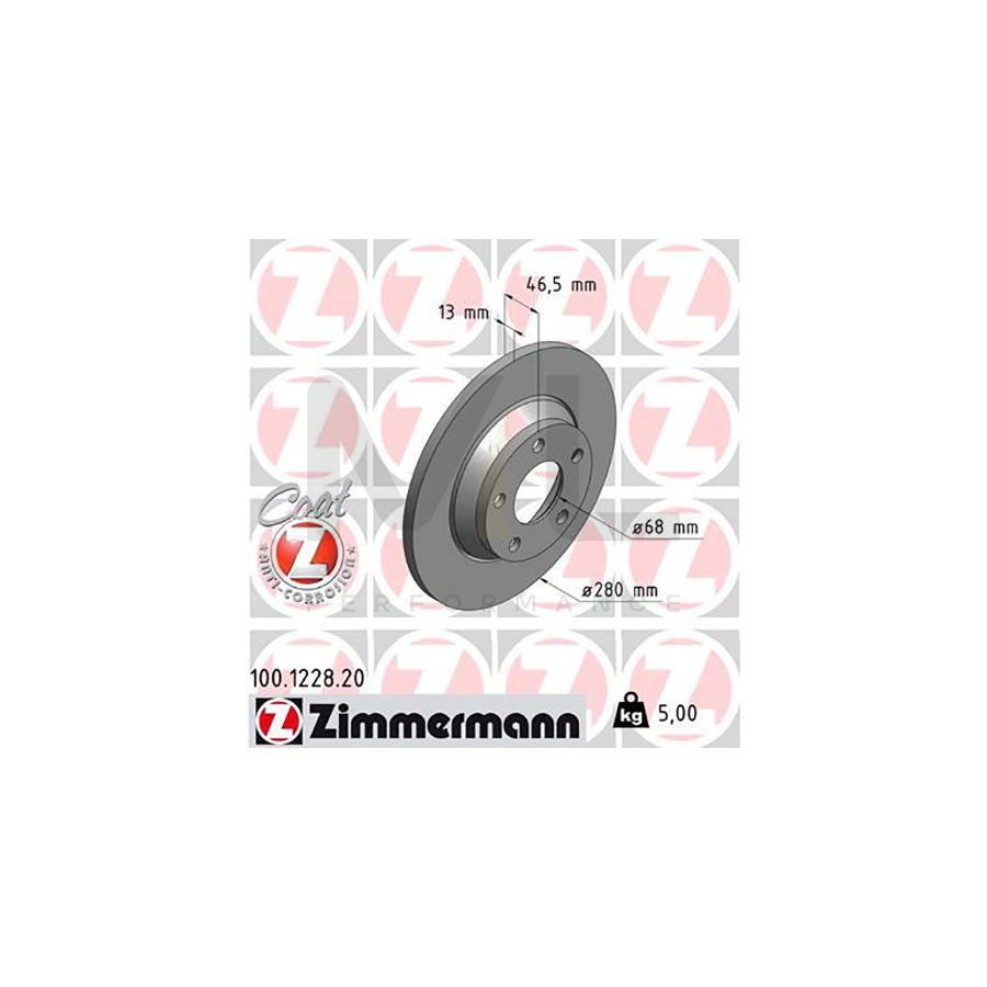 ZIMMERMANN COAT Z 100.1228.20 Brake Disc for AUDI A4 Solid, Coated, High-carbon  - 1 piece