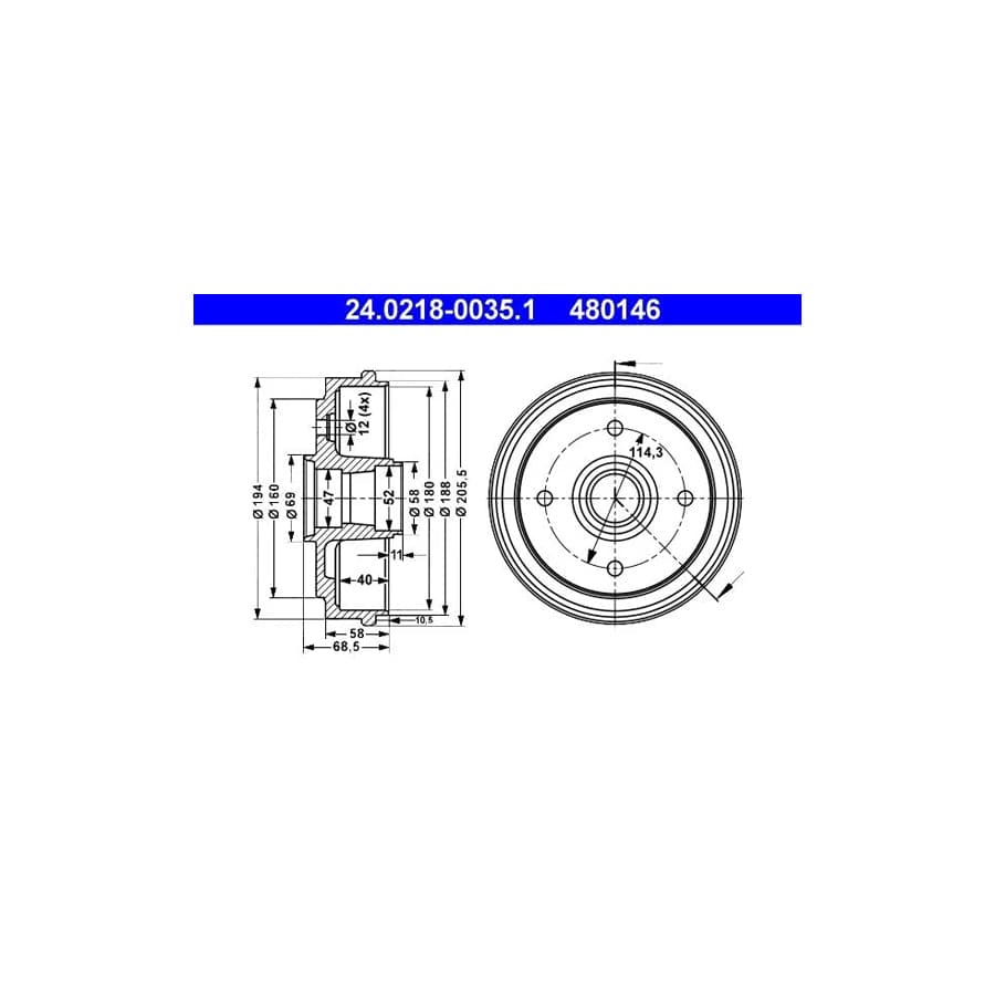 ATE 24.0218-0035.1 Brake Drum