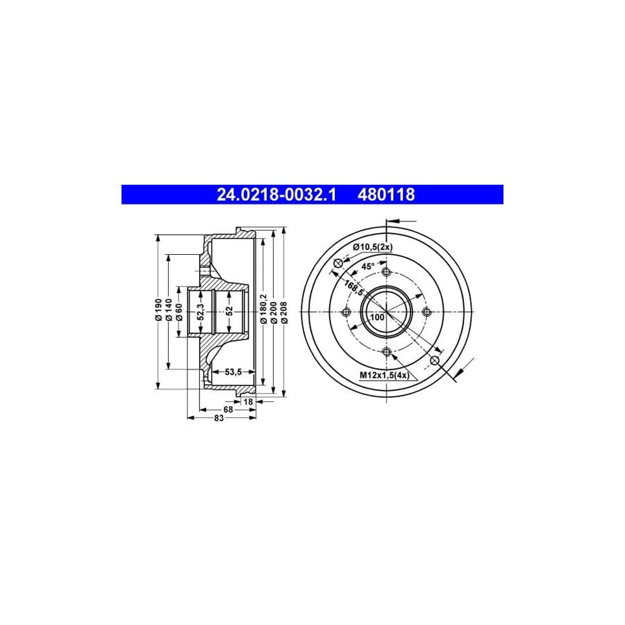 ATE 24.0218-0032.1 Brake Drum