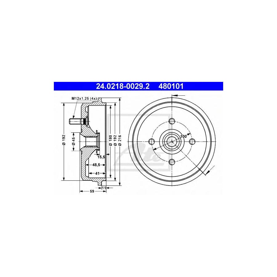 ATE 24.0218-0029.2 Brake Drum for Subaru Justy I (Kad)