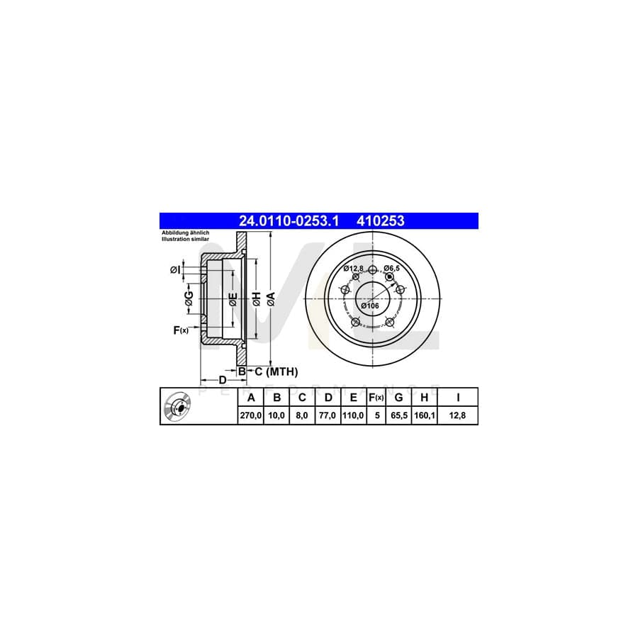 ATE 24.0110-0253.1 Brake Disc Solid  - 1 piece