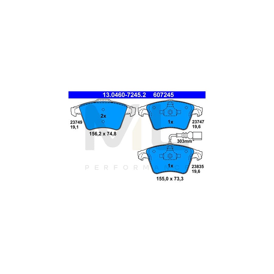ATE 13.0460-7245.2 Brake pad set for VW Touareg I (7LA, 7L6, 7L7) incl. wear warning contact