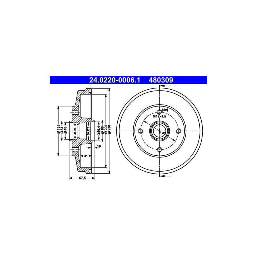 ATE 24.0220-0006.1 Brake Drum for KIA Rio