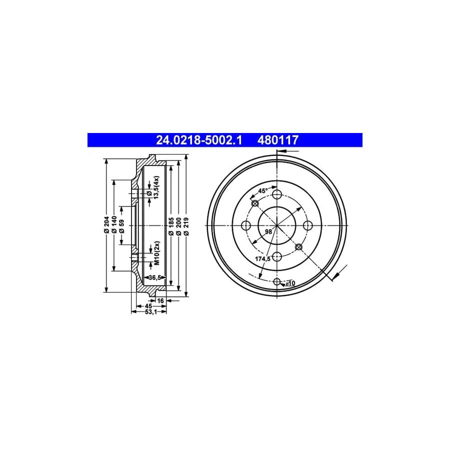 ATE 24.0218-5002.1 Brake Drum