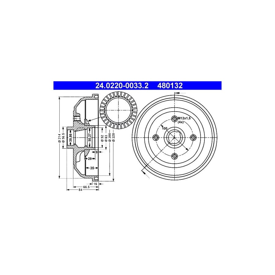 ATE 24.0220-0033.2 Brake Drum