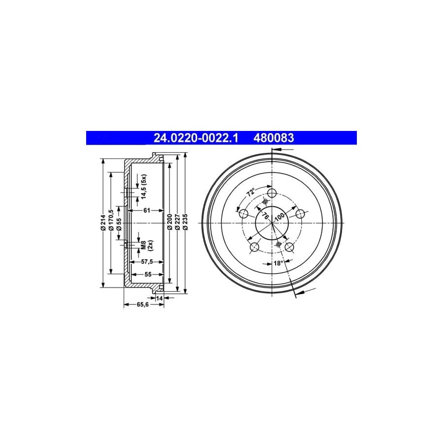 ATE 24.0220-0022.1 Brake Drum