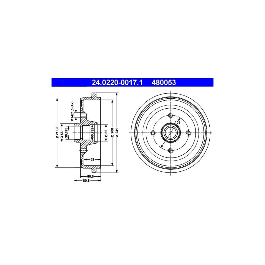 ATE 24.0220-0017.1 Brake Drum