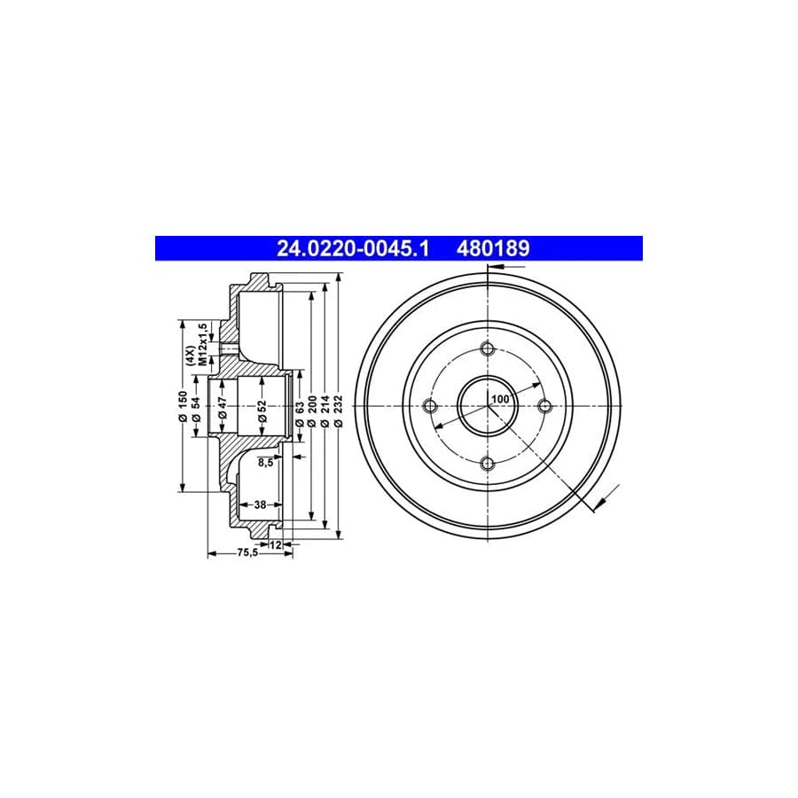 ATE 24.0220-0045.1 Brake Drum