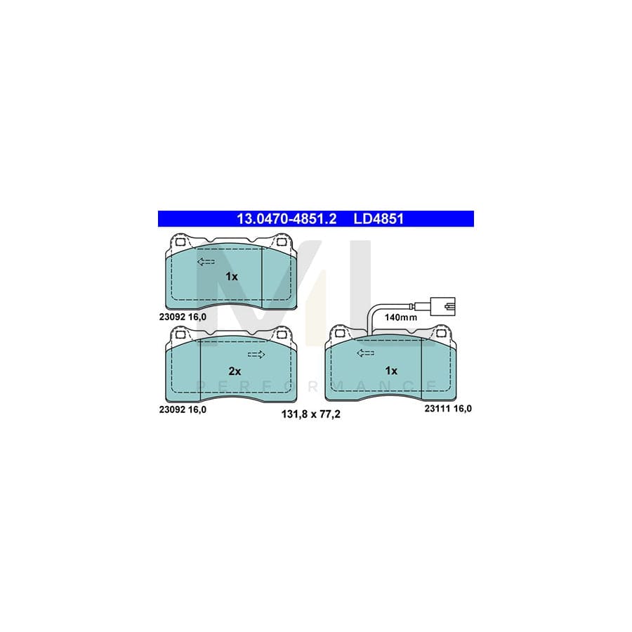 ATE Ceramic 13.0470-4851.2 Brake pad set for ALFA ROMEO 159 incl. wear warning contact