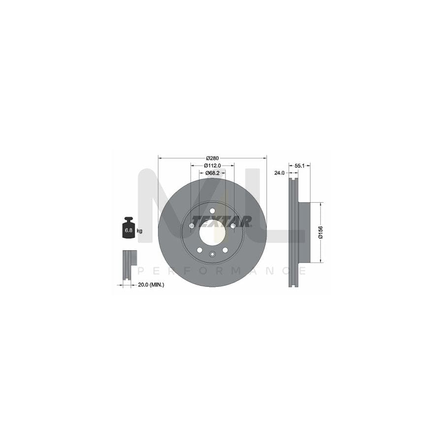 TEXTAR 92083800 Brake Disc for VW TRANSPORTER Internally Vented, without wheel hub, without wheel studs | ML Performance Car Parts