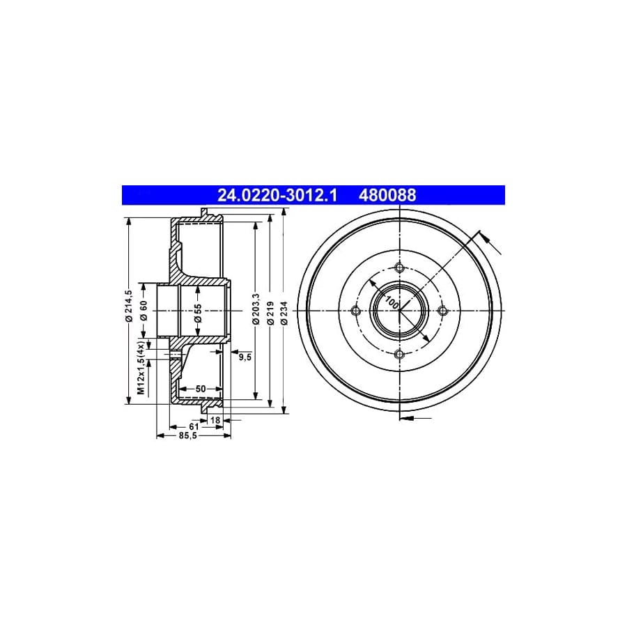 ATE 24.0220-3012.1 Brake Drum for Renault Laguna I Hatchback (B56)