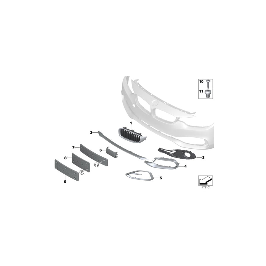 Genuine BMW 51117432614 F33 F36 F32 Open Grid, Right SPORT/LUXURY L. (Inc. 418i, 435dX & 440iX) | ML Performance US Car Parts