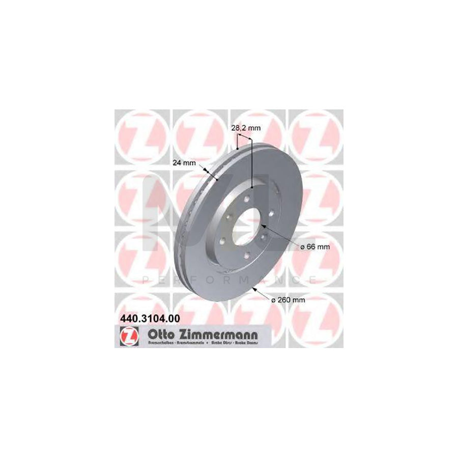 ZIMMERMANN 440.3104.00 Brake Disc for PEUGEOT 406 Externally Vented  - 1 piece