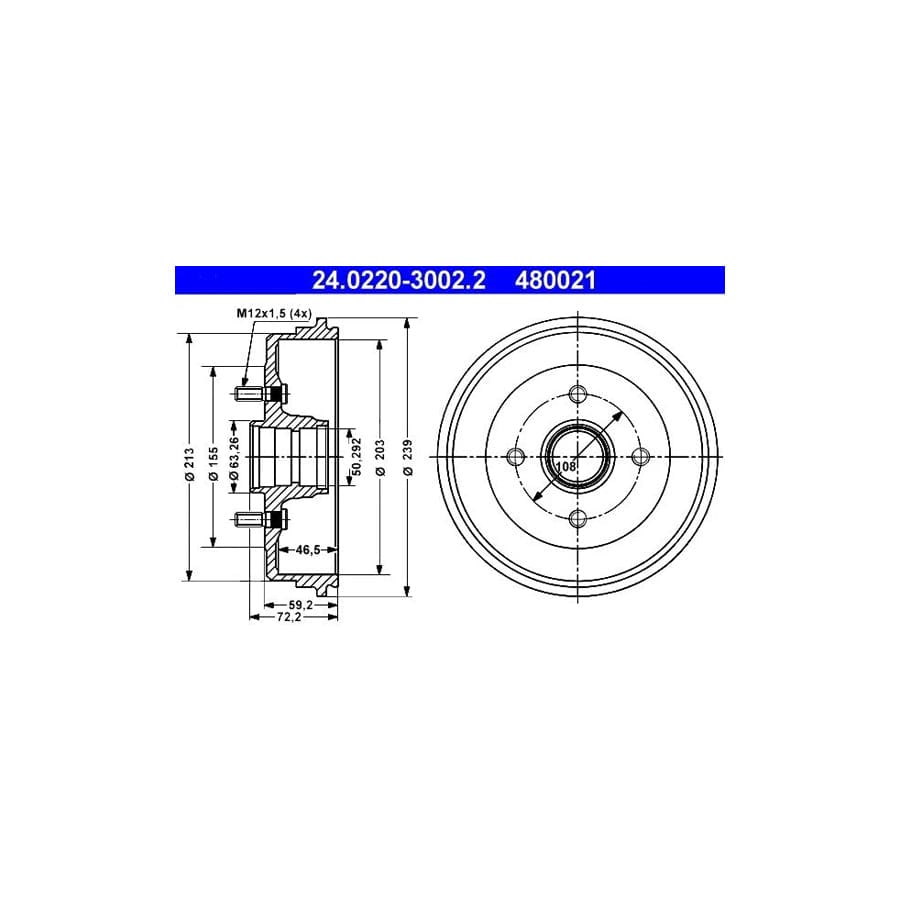ATE 24.0220-3002.2 Brake Drum for Ford Fiesta Mk3 Hatchback (Gfj)