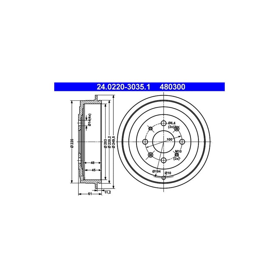 ATE 24.0220-3035.1 Brake Drum